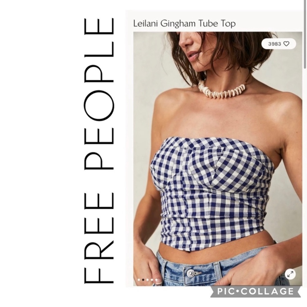 Free People Blue and White Gingham Crop Top